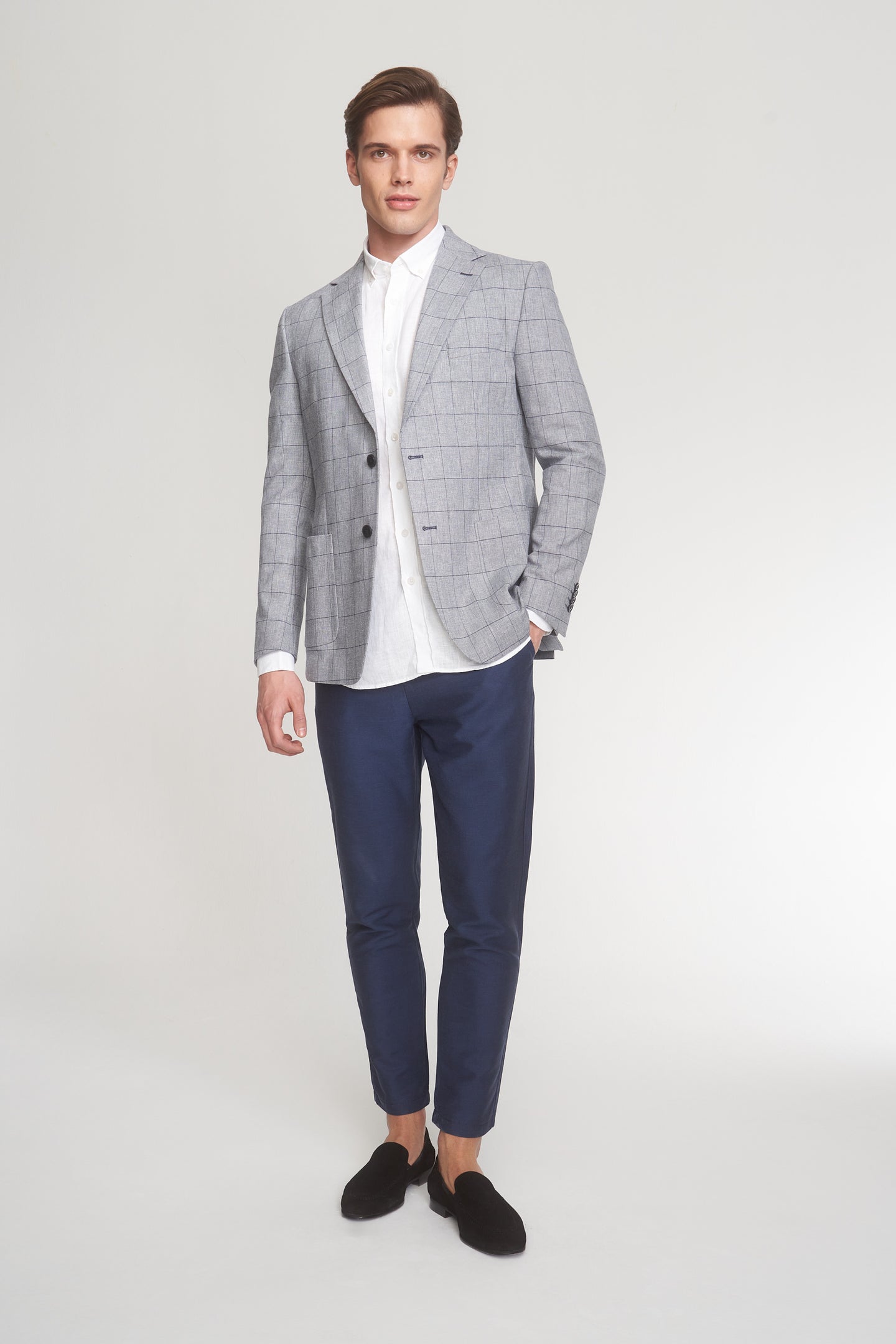 Grey Cotton Linen Blend Sport Jacket